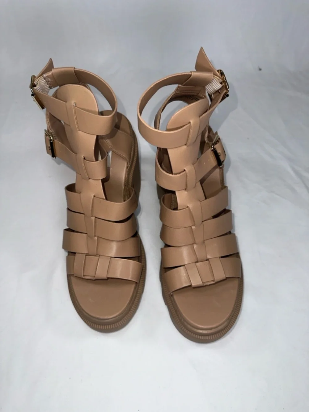 Steve Madden Cosmic Gladiator Platform Sandal Chunky Lug Sole Nude Womens Size 9
